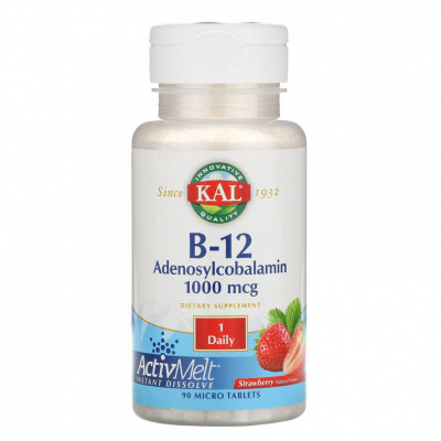 Аденозилкобаламин витамин В12 KAL B-12 Adenosylcobalamin, 1000 мкг, 90 таблеток, Клубника