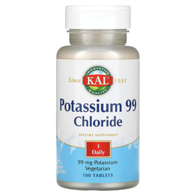 Хлорид калия KAL Potassium 99 Chloride, 99 мг, 100 таблеток