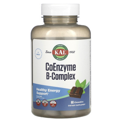 Комплекс коэнзимов группы В KAL Coenzyme B-Complex, 60 жевательных таблеток, Какао и мята