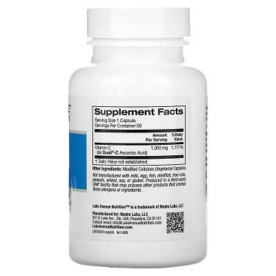 Витамин С Lake avenue nutrition Vitamin C Quali-c, 1000 мг, 60 капсул