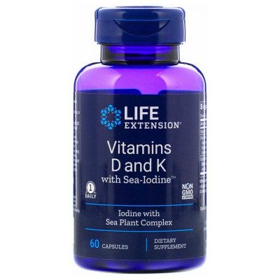 Витамины Д3 + К Life Extension Vitamins D3 (5000 IU) + K (2100 мкг), 60 капсул