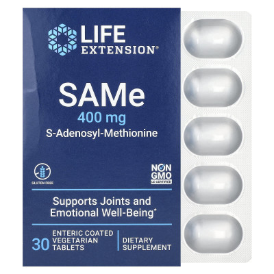 S-аденозилметионин Life Extension SAMe S-Adenosyl-Methionine, 400 мг, 30 таблеток
