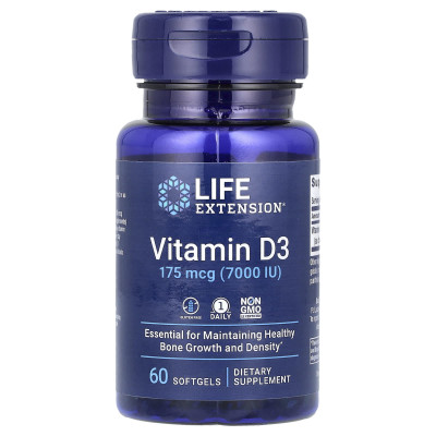 Витамин Д3 Life Extension Vitamin D3, 7000 IU, 60 мягких гелевых капсул