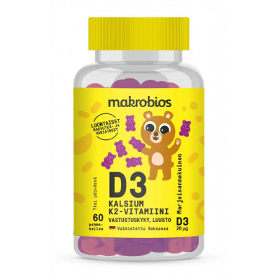 Витаминный комплекс для детей Makrobios Vitamin D3 + Calcium + K2, 60 капсул, Ягоды