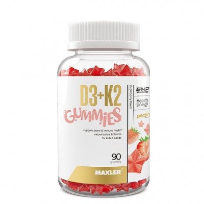 Витамины Д3 и К2 Maxler D3 + K2 Gummies, 90 жевательных таблеток, Клубника