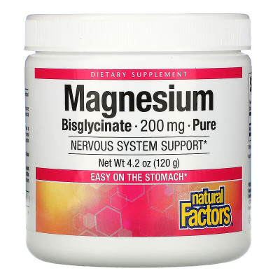 Бисглицинат магния Natural Factors Magnesium Bisglycinate, 200 мг, 120 г