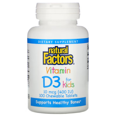 Витамин Д3 для детей Natural Factors Vitamin D3 for Kids, 400 IU, 100 жевательных таблеток