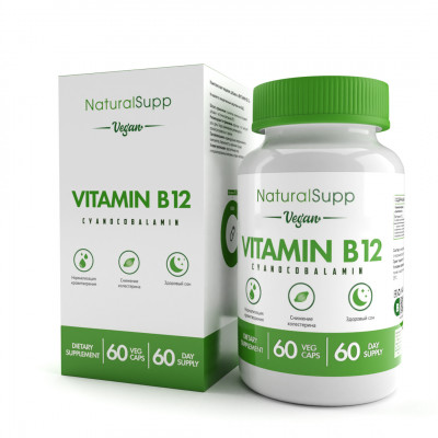 Витамин В12 Цианкобаламин NaturalSupp Cynocoblamin Vitamin B12, 60 капсул