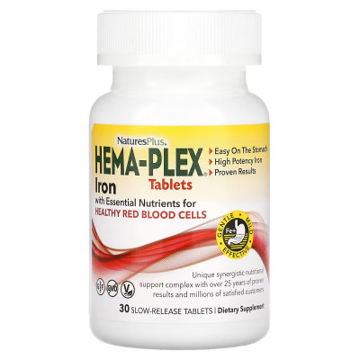 Комплекс с железом быстрого дейстия Хема-плекс Nature's Plus Hema-Plex, 30 Slow Release Tablets, 30 таблеток с медленным высвобождением