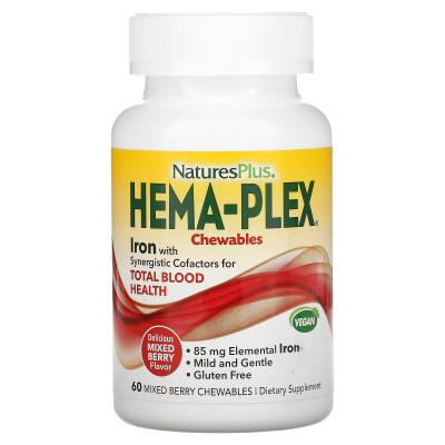 Комплекс витаминов и минералов с железом Хема-плекс Nature's Plus Hema-Plex, 60 жевательных пастилок, Ягоды