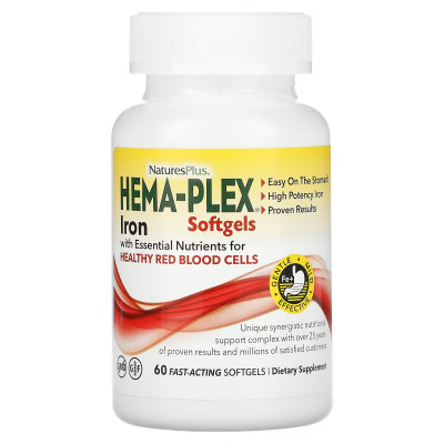 Комплекс витаминов и минералов с железом Хема-плекс Nature's Plus Hema-Plex Fast-Acting Softgels, 60 капсул быстрого действия