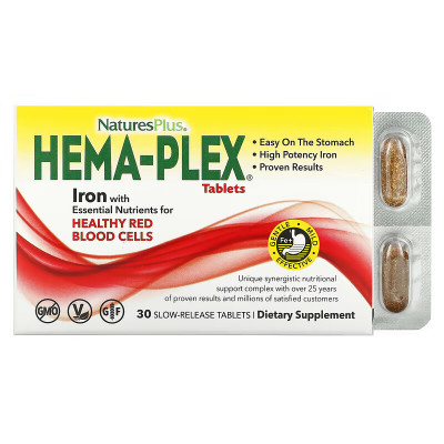 Комплекс витаминов и минералов с железом Хема-плекс Nature's Plus Hema-Plex Iron, 30 таблеток