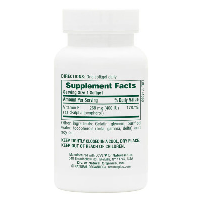 Витамин Е Nature's Plus Vitamin E Mixed Tocopherol, 400 IU, 60 таблеток