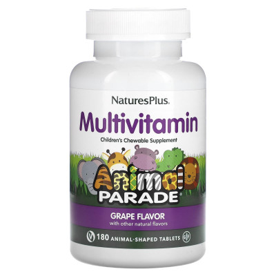 Жевательные мультивитамины для детей Nature's Plus Animal Parade Multivitamin Children’s, 180 жевательных таблеток, Виноград