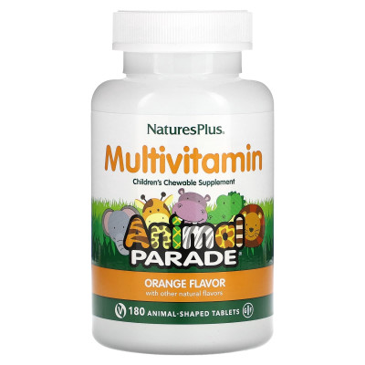 Жевательные мультивитамины для детей Nature's Plus Animal Parade Multivitamin Children’s, 180 жевательных таблеток, Апельсин