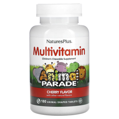 Жевательные мультивитамины для детей Nature's Plus Animal Parade Multivitamin Children’s, 180 жевательных таблеток, Вишня