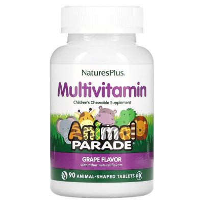 Жевательные мультивитамины для детей Nature's Plus Animal Parade Multivitamin Children’s, 90 жевательных таблеток, Виноград