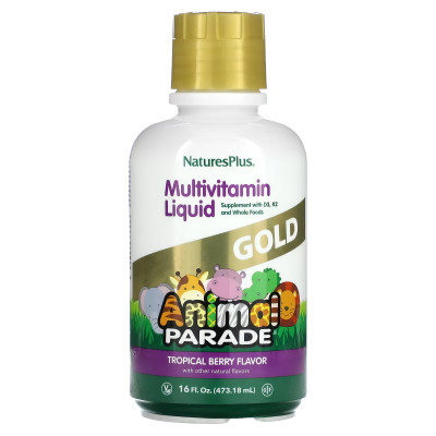 Жидкие мультивитамины для детей Nature's Plus Animal Parade GOLD Multivitamin Children’s Liquid, 473 мл, Тропическая ягода