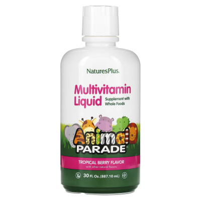 Жидкие мультивитамины для детей Nature's Plus Animal Parade Multivitamin Children’s Liquid, 887 мл, Тропическая ягода
