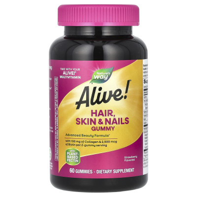 Комплекс витаминов Кожа, Волосы, Ногти Nature's Way Alive! Hair, Skin & Nails, 60 жевательных мармеладок