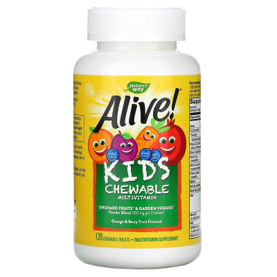 Жевательные мультивитамины для детей Nature's Way Alive Children Multivitamin, 120 таблеток, Апельсин-ягоды