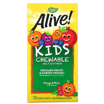 Жевательные мультивитамины для детей Nature's Way Alive Children Multivitamin, 120 таблеток, Апельсин-ягоды