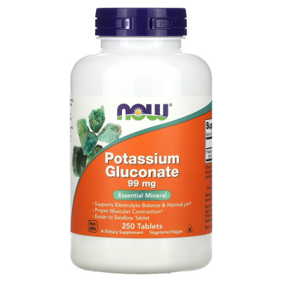 Глюконат калия Now Foods Potassium Gluconate, 99 мг, 250 таблеток