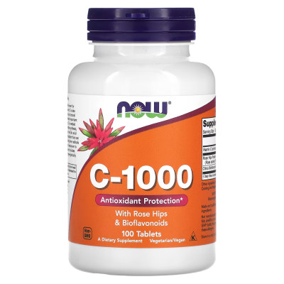 Комплекс витаминов С с шиповником и биофлавоноидами Now Foods C-1000 With Rose Hips and Bioflavonoids, 1000 мг, 100 таблеток