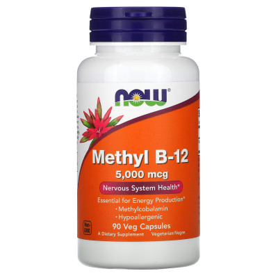 Метилкобаламин витамин В12 Now Foods Methyl B-12, 5,000 мкг, 90 капсул
