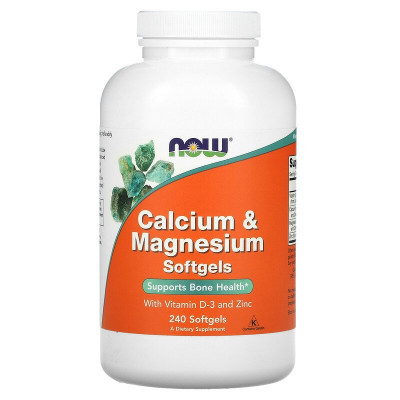 Кальций и Магний с витамином Д3 и Цинком Now Foods Calcium & Magnesium, 240 мягких таблеток
