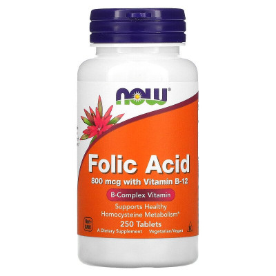 Фолиевая кислота Now Foods Folic Acid, 800 мкг, 250 таблеток