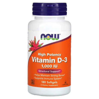 Витамин Д3 Now Foods Vitamin D3, 1000 IU, 180 капсул