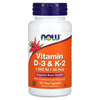 Витамины Д3 и К2 Now Foods Vitamin D3 + K2, 120 капсул