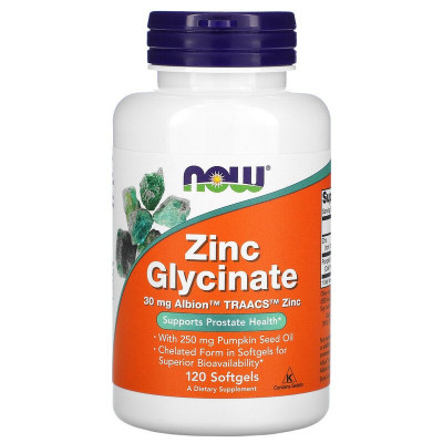 Глицинат цинка Now Foods Zinc Gluconate, 30 мг, 120 капсул