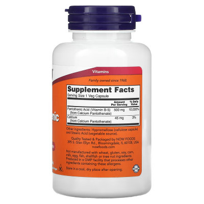 Пантотеновая кислота Now Foods Pantothenic Acid, 500 мг, 100 капсул