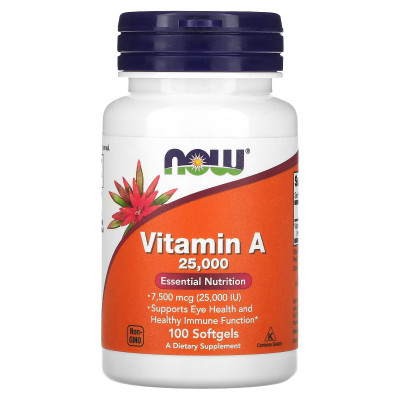 Витамин А Now Foods Vitamin A, 7500 мкг, 25000 IU, 100 капсул