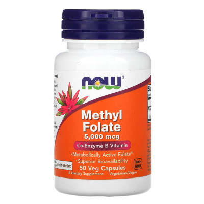 Витамин В9 метилфолат Now Foods MethylFolate, 5000 мкг, 50 капсул