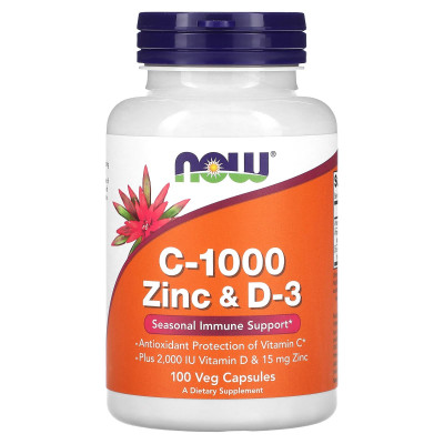 Витамин С 1000, Д3 и цинк Now Foods C-1000, Zinc & D3, 1000 мг, 15 мг, 2000 IU, 100 капсул