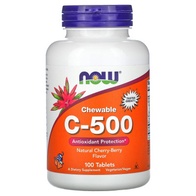 Витамин С 500 Now Foods C-500, 500 мг, 100 таблеток, Вишня