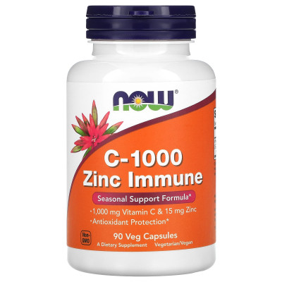 Витамин С с цинком Now Foods C-1000 Zinc Imunne, 1000 мг, 15 мг, 90 капсул