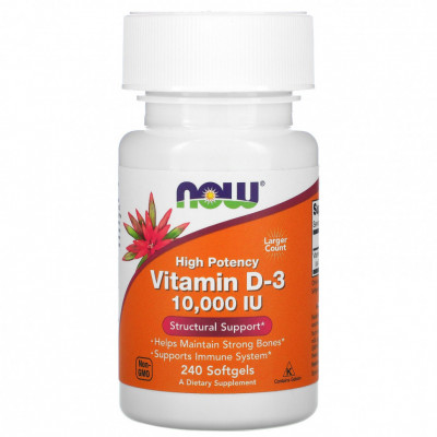 Витамин Д3 Now Foods Vitamin D3, 10000 IU, 240 капсул