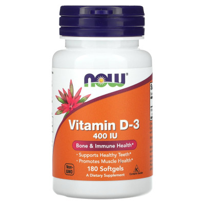 Витамин Д3 Now Foods Vitamin D3, 400 IU, 180 мягких гелевых капсул