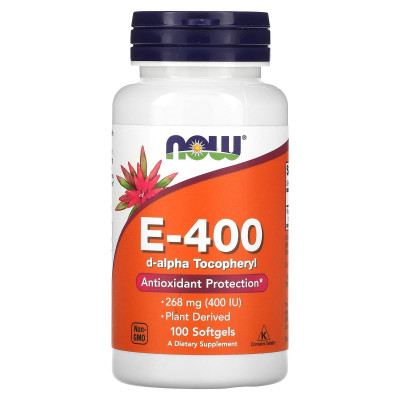Витамин Е Now Foods E-400, 268 мг, 100 мягких гелевых капсул