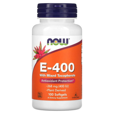 Витамин E Now Foods Vitamin E With Mixed Tocopherols, 400 IU, 100 мягких гелевых капсул