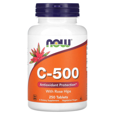 Витамин С 500 с шиповником Now Foods C-500 with Rose Hips, 500 мг, 250 таблеток