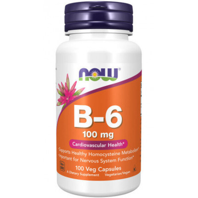 Витамин В6 пиридоксин гидрохлорид Now Foods B-6, 100 мг, 100 капсул