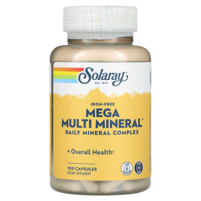 Мультиминералы без железа Solaray Mega Mega Multi Mineral Iron Free, 100 капсул