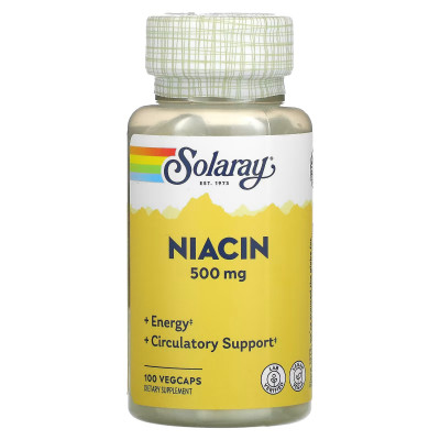 Ниацин Витамин В3 Solaray Niacin, 500 мг, 100 капсул