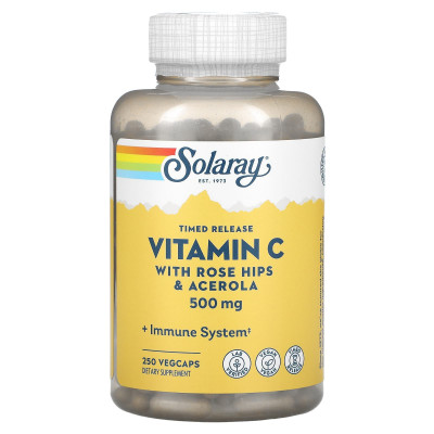 Витамин C с шиповником и вишней Ацерола Solaray Vitamin C with Rose hips & Acerola, 500 мг, 250 капсул
