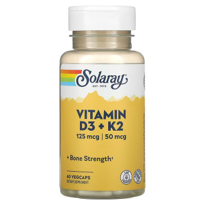 Витамины Д3 и К2 Solaray VItamin D3 + K2, 60 вегетарианских капсул